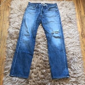 Levi's Blue Straight Jeans with Distressed Details